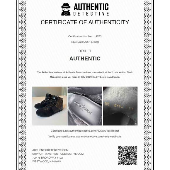 Authentic Louis Vuitton Black Monogram Move Up High Top Sneakers Shoes Size 7.5 - Picture 3 of 13